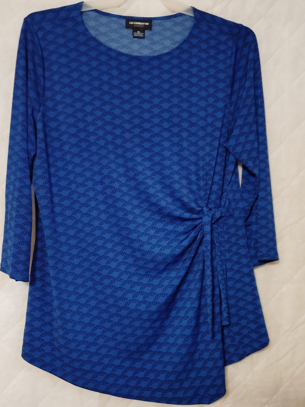 Liz Claiborne Royal Blue Long-Sleeve Knot-Detail Top